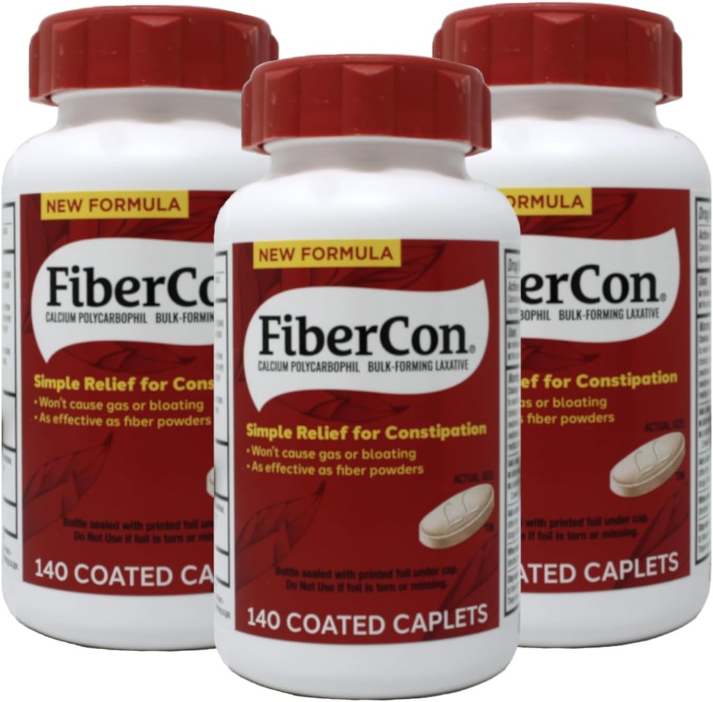 FiberCon Fiber Therapy for Regularity, 140 Caplets (Pack of 3)