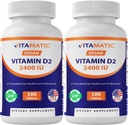 Vitamatic Vitamin D2 60 mcg (2400 IU) - Ergocalciferol - 180 Vegetarian Tablets (180 Tablets (Pack of 1)) (2 Bottles)