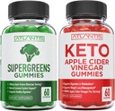 60 Supergreens Gummies Daily Green Superfoods Supplement + 60 Keto Apple Cider Vinegar Gummies Advanced Weight Loss.