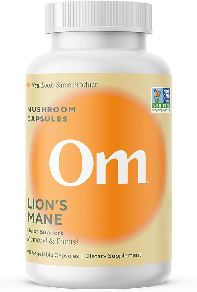 Om Lion’s Mane Mushroom Capsules - Organic Mushroom Supplement and Nootropic - Brain Supplements for Memory and Focus, 90 Count (30 Servings)​