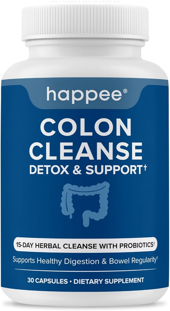 Happee Colon Cleanser & Detox for Weight Loss & GLP-1 Support - 15 Day Colon Cleanse Pills & Gut Support Probiotics Women Men - Fast Natural Laxatives Constipation Relief