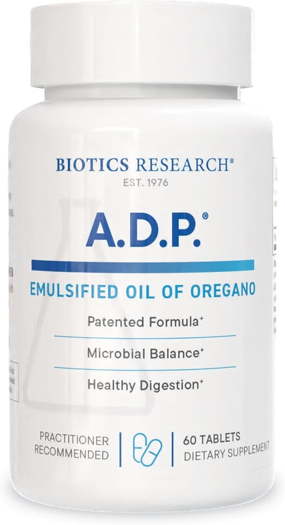 Biotics Research A.D.P. Emulsified Oil of Oregano Tablets for GI Health -Sustained Release for High Absorption Contains Carvacrol, Wild Oregano Oil 50mg/S - Patented Formula -Non GMO –60 Tablets