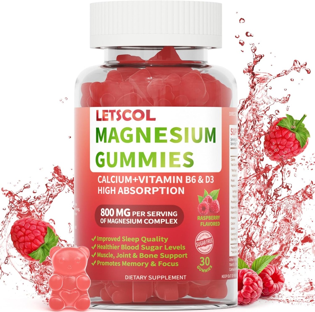 Magnesium Glycinate Gummies 800mg Per Serving, Sugar Free Magnesium Supplement with Magnesium Malate, Calcium, Vitamin D3, B6, CoQ10 for Calm Support & Sleep for Adults Kids