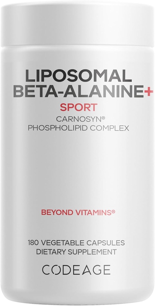 Codeage Liposomal Beta-Alanine Supplement - CarnoSyn Beta-Alanine - 2-Month Supply - Liposomal Delivery - Pre Workout, Post Workout and Sport Supplementation - Non-GMO - 180 Capsules