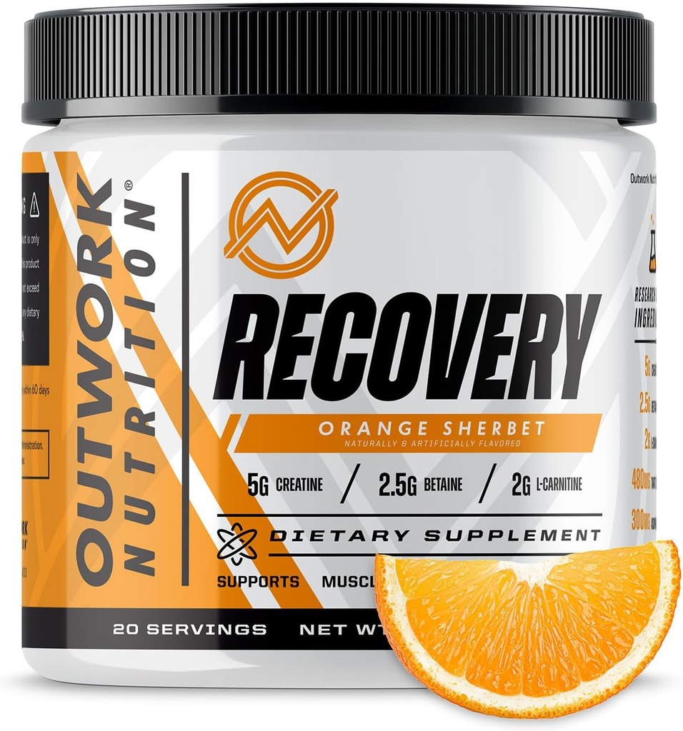 Outwork Nutrition Post Workout Recovery Powder - Creatine Monohydrate, KSM-66 Ashwagandha & Tart Cherry - Speeds Recovery, Eases Soreness - Creatine Powder for Men & Women, Orange Sherbet, 230 Gr