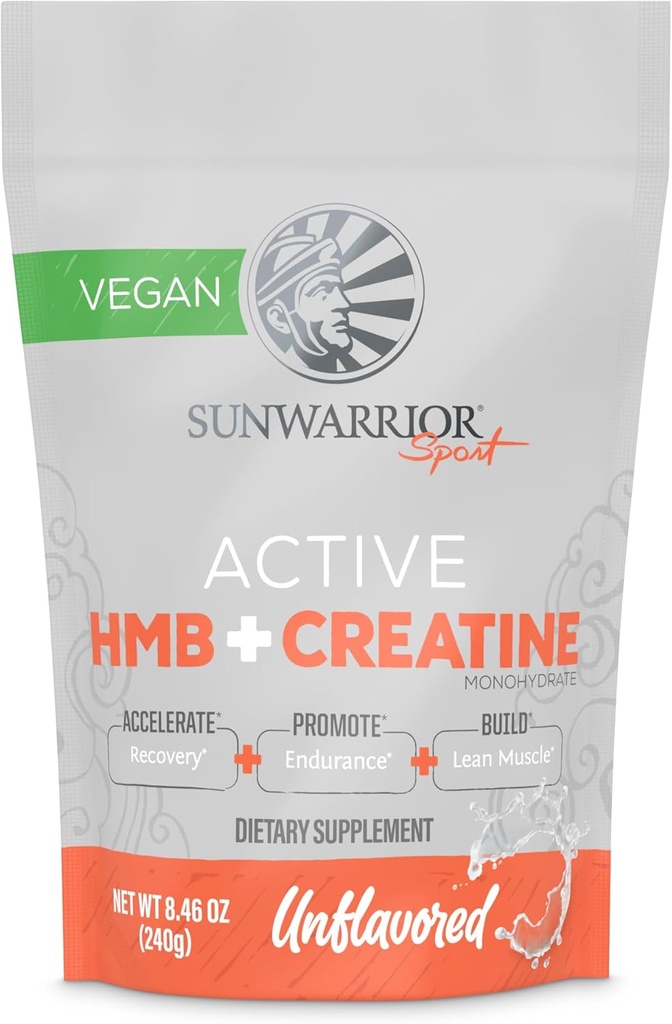 Sunwarrior Creatine HMB Monohydrate Powder Muscle Recovery, 240g PreWorkout Supplement for Men & Women, Creatine Micronized Leucine Recovery Supplement Unflavored 30 Servings