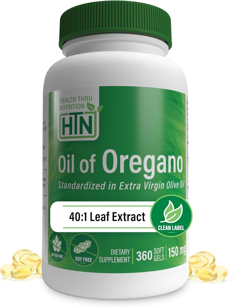 Health Thru Nutrition Oil of Oregano 360 Mini-Softgels | Wild Harvested | European 40:1 Origanum Vulgare Equivalent to 600mg Oregano in Extra Virgin Olive Oil | Non-GMO Gluten Free (Pack of 360)