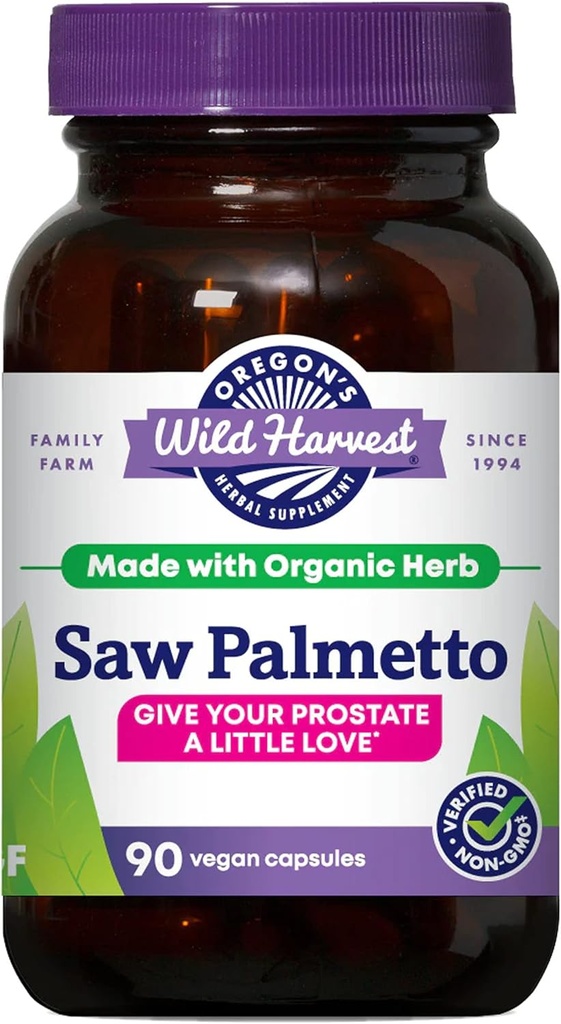 Oregon's Wild Harvest Saw Palmetto Organic Capsules, 90 Count Vegetarian Capsules, 1170mg