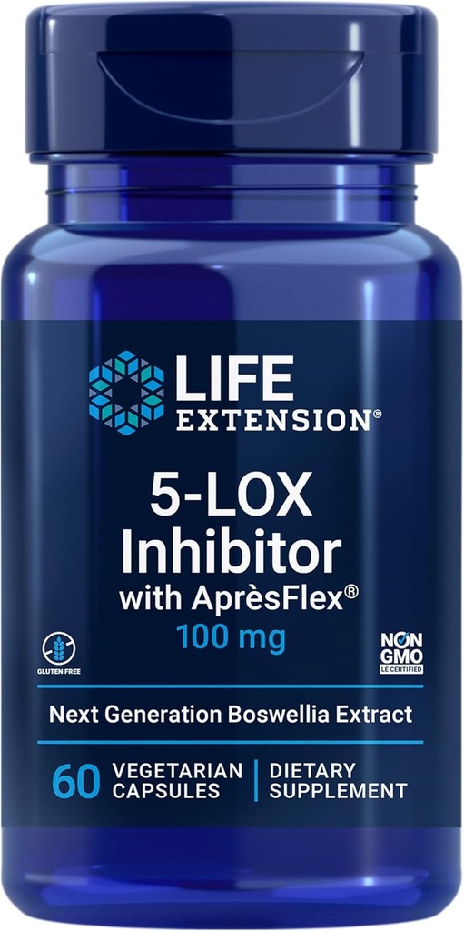Life Extension 5-LOX Inhibitor with AprèsFlex®, 100 mg, standardized Boswellia serrata Extract, Promotes Joint, Cell & arterial Health, Gluten-Free, Non-GMO, Vegetarian, 60 Capsules