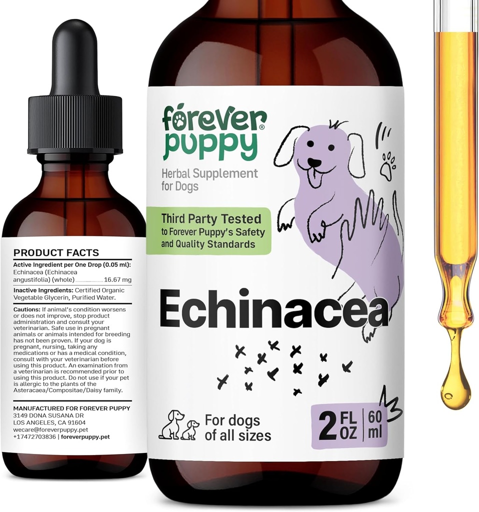 Forever Puppy Echinacea Drops for Dogs - Respiratory Health & Immunity Support w/Echinacea Herb Tincture - Liquid Immune Support Supplement for Dogs of All Breeds & Sizes - 2 oz
