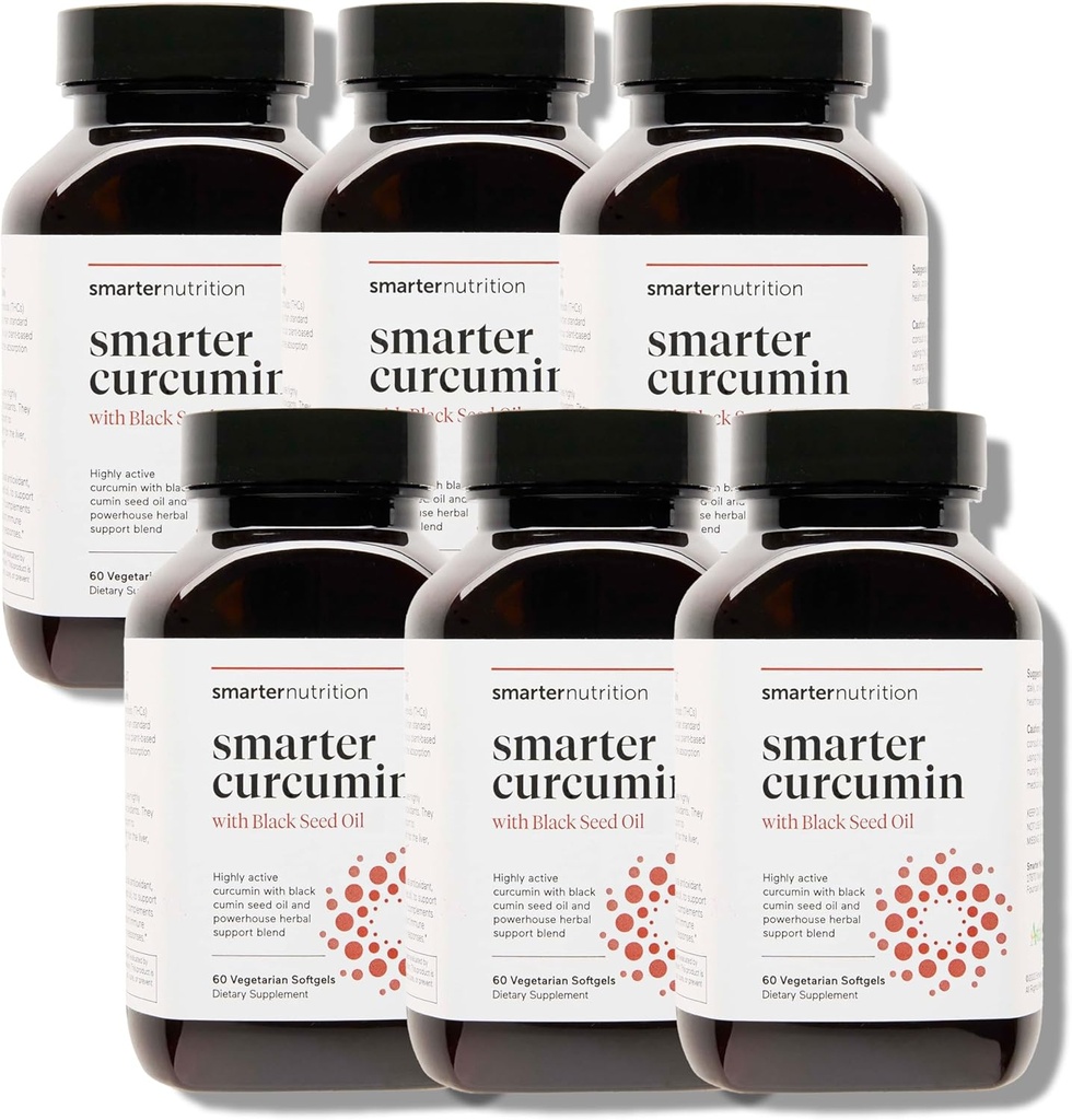 Smarter Nutrition Curcumin Softgels - Vegan High Absorption 400 mg Curcumin Supplement Standardized to 95% Tetrahydrocurcuminoids + Black Seed Oil & Ginger for Joint & Immune Health - 360 Ct