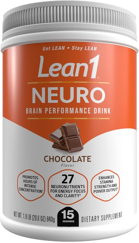 Lean1 Neuro Chocolate, Mental Energy Drink, 15 Serving tub by Nutrition53