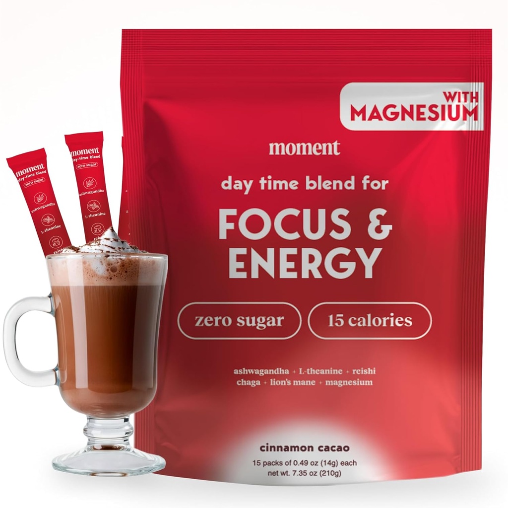 Moment Morning Energy Chai (SHARK TANK) | Coffee Alternative with Cacao, Adaptogens & Mushrooms | Zero Sugar Powder | Ashwagandha, Chaga, Lions Mane, L-theanine for Focus | Keto | 15 Servings