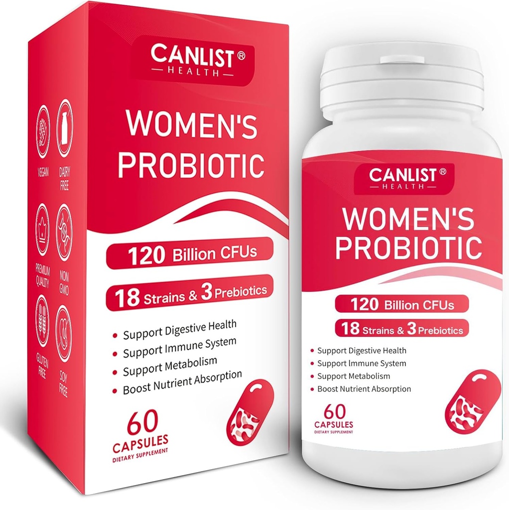 Women's Probiotics 120 Billion CFUs 18 Strains 3 Prebiotics & Digestive Enzymes Contains Organic Prebiotic Cranberry Women's Health Digestive & Immune Support Non-GMO, 60 Capsules