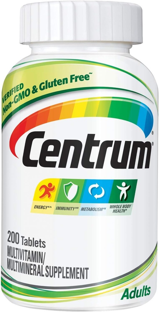 Centrum Adult Multivitamin/Multimineral Supplement with Antioxidants, Zinc, Vitamin D3 and B Vitamins, Gluten Free, Non-GMO Ingredients - 200 Count