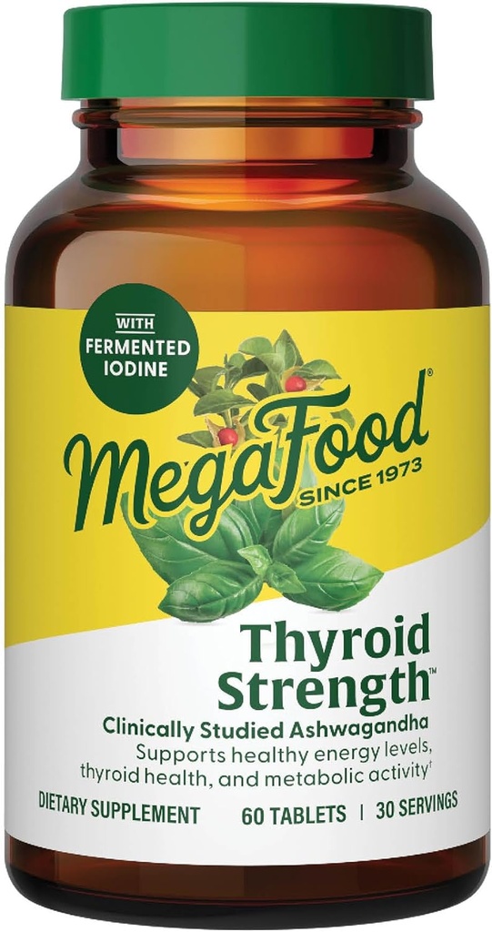 MegaFood Thyroid Strength - Mineral Supplement - Thyroid Support for Women with Ashwagandha, Zinc, Selenium, Copper, Iodine & L-Tyrosine & Herb Blend - Vegetarian - 60 Tabs (30 Servings)