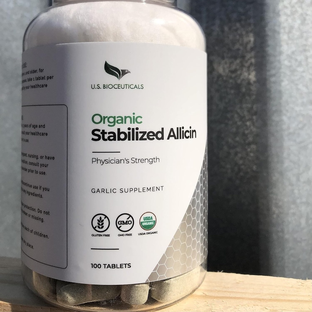 Organic Stabilized Allicin Tablet with Spearmint - 700,000 mcg of Allicin per Bottle - 100 Count - USDA Certified - Laboratory Tested