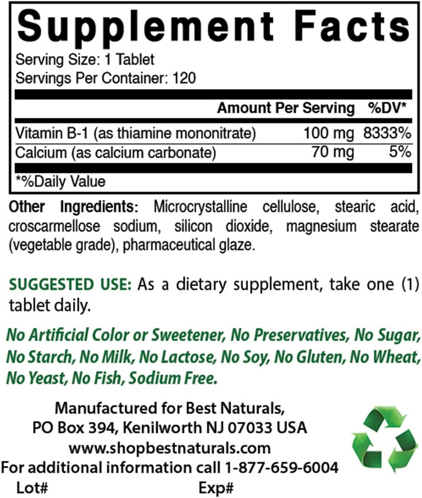 Best Naturals Vitamin B1 as Thiamine Mononitrate 100 mg & Vitamin B2 (Riboflavin) 400mg