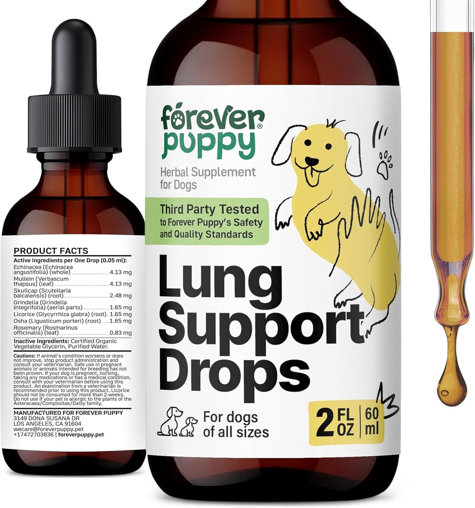 Forever Puppy Lung Support Drops for Dogs - Mullein Leaf Extract & Echinacea - Herbal Lung Drops - Sugar & Alcohol-Free Liquid Vitamins - 2 fl oz