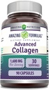 Amazing Formulas Advanced Collagen Supplement | Collagen Type I, II & III with Vitamin C & Hyaluronic | 1600 Mg Per Serving | 90 Capsules | Non-GMO | Gluten-Free | Made in USA