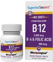 Superior Source No Shot Vitamin B-12 Cyanocobalamin 5000 mcg, B-6, Folic Acid 800 mcg - Support Brain & Heart Health - Aids Natural Energy Levels - 100 Sublingual Dissolving Tablets