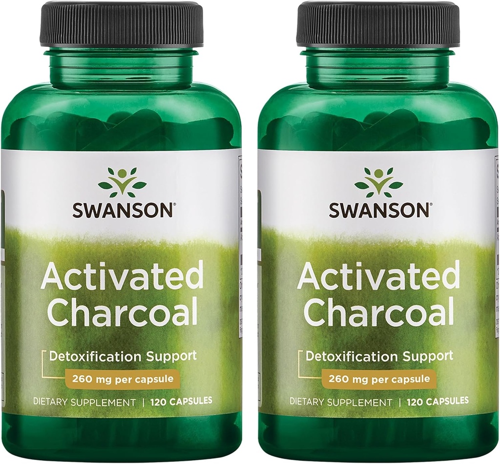 Swanson Activated Charcoal - Natural Supplement Supporting Healthy Absorption - Helps w/Bloating & Maintaining Bowel Regularity - (120 Capsules, 520mg per Serving) 2 Pack