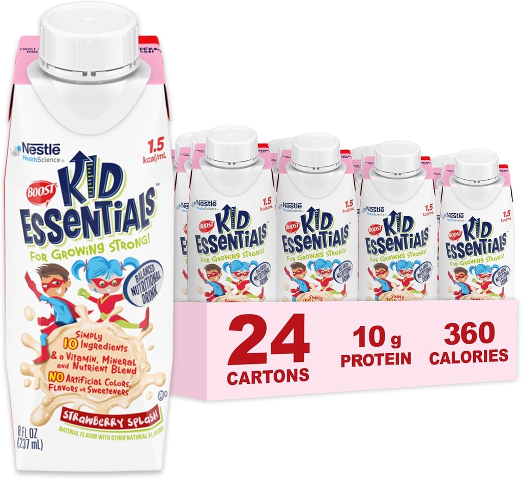 BOOST KID ESSENTIALS 1.5, Strawberry Splash, 8 Fl oz (Pack of 24)