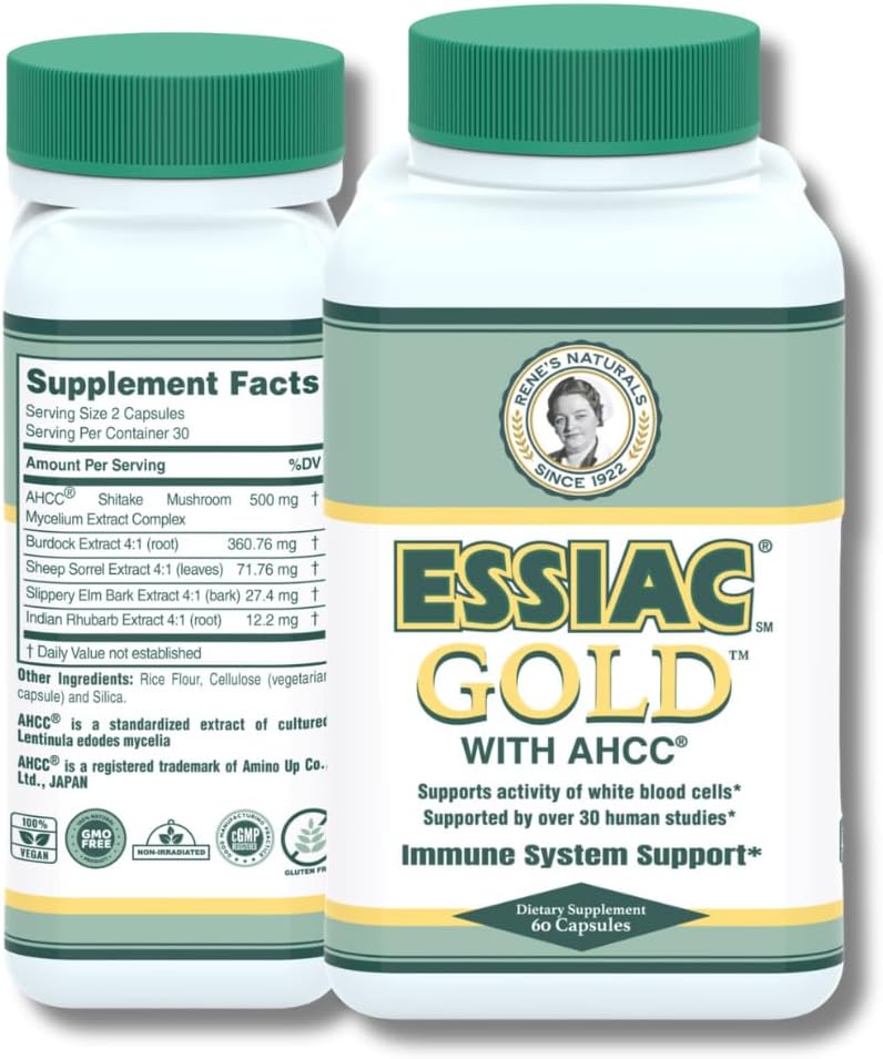 Essiac Gold® with AHCC® – Premium Immune System Booster – 60 Herbal Capsules
