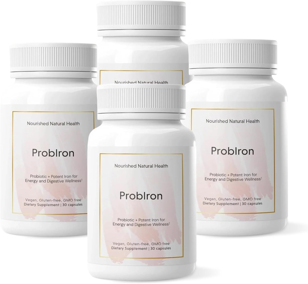 Nourished Natural Health ProbIron - Women's Probiotic + Iron Supplement Boosted with Vitamin C and Copper - Vegan Formula for Energy and Digestive Wellness - 120 Capsules