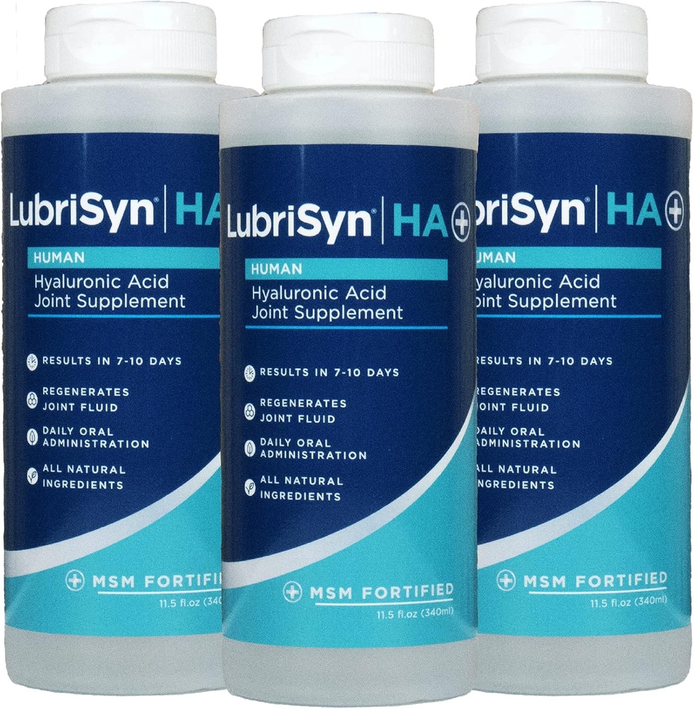 Lubrisyn Hyaluronic Acid Oral Joint Supplement with MSM – Liquid HA Formula for Humans – Promotes Joint Support, Mobility, Flexibility, Hydration & Healthy Function for Men & Women – 3 x 11.5oz
