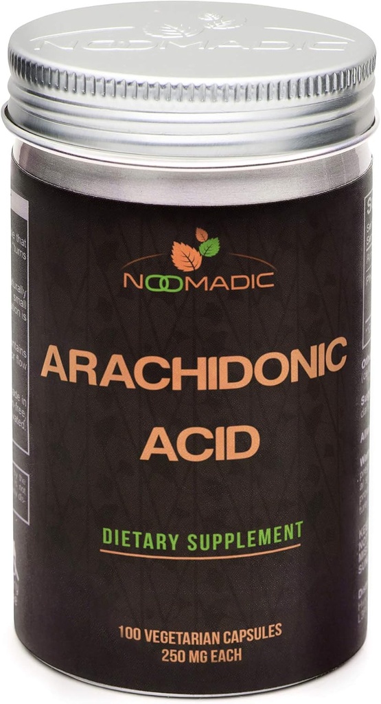 Noomadic Arachidonic Acid (AA or ARA), 100 Capsules | 250mg Each, May Improve Lean Muscle Mass, Power Output and Strength.