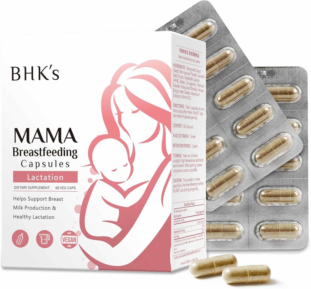 BHK's Mama Breastfeeding Veg Capsules, Increase Breast Milk Supply, Supplement for Post Pregnancy & Breastfeeding Support, 60 Capsules, 2-Week Supply