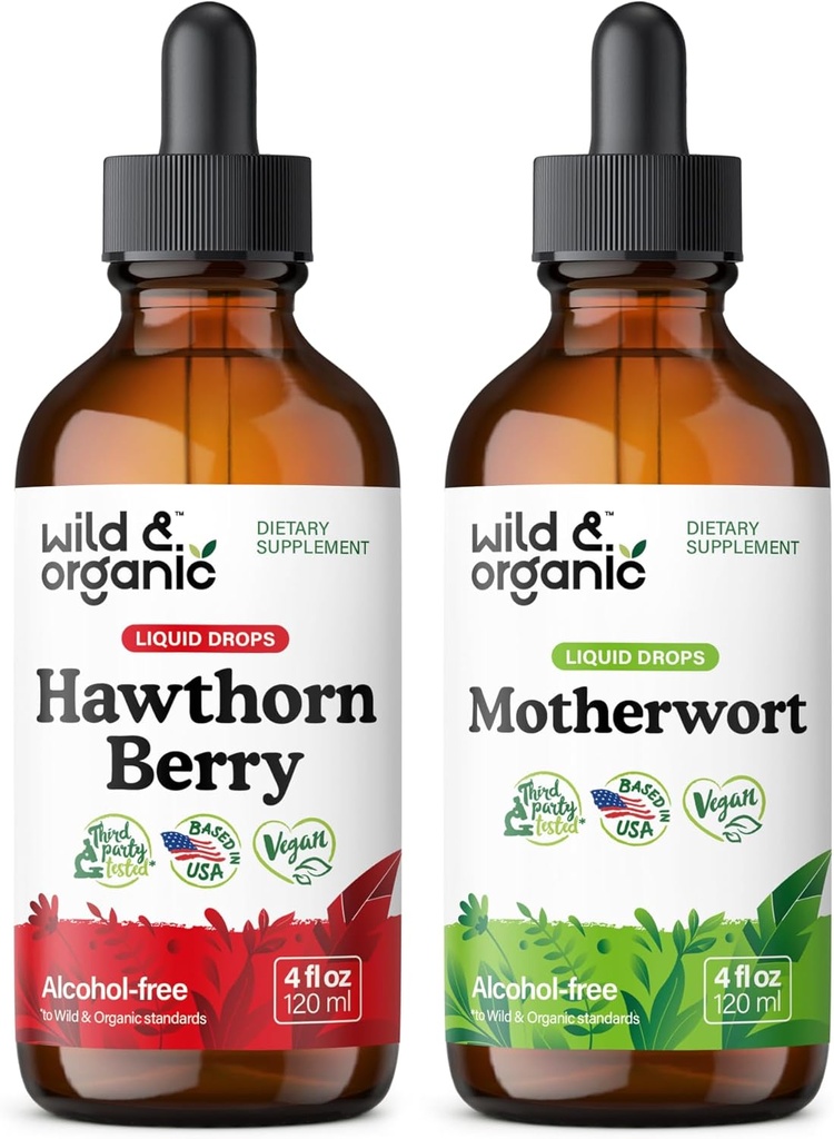 Wild & Organic Hawthorn Berry Tincture 4 fl oz & Motherwort Tincture 4 fl oz