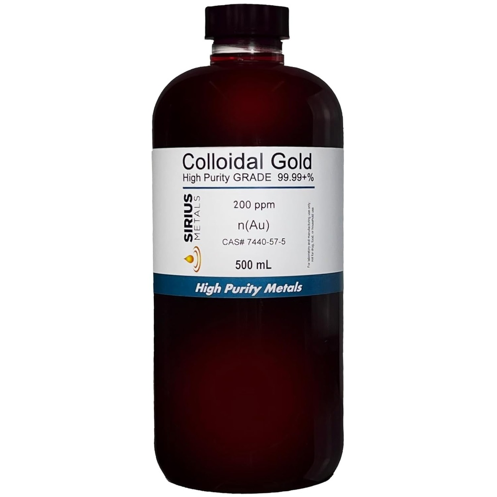 True Colloidal Gold – 200 ppm - 99.99+% Purity - 500 mL (16.9 Fl Oz) in Clear BPA-Free Plastic Bottle - Made in USA