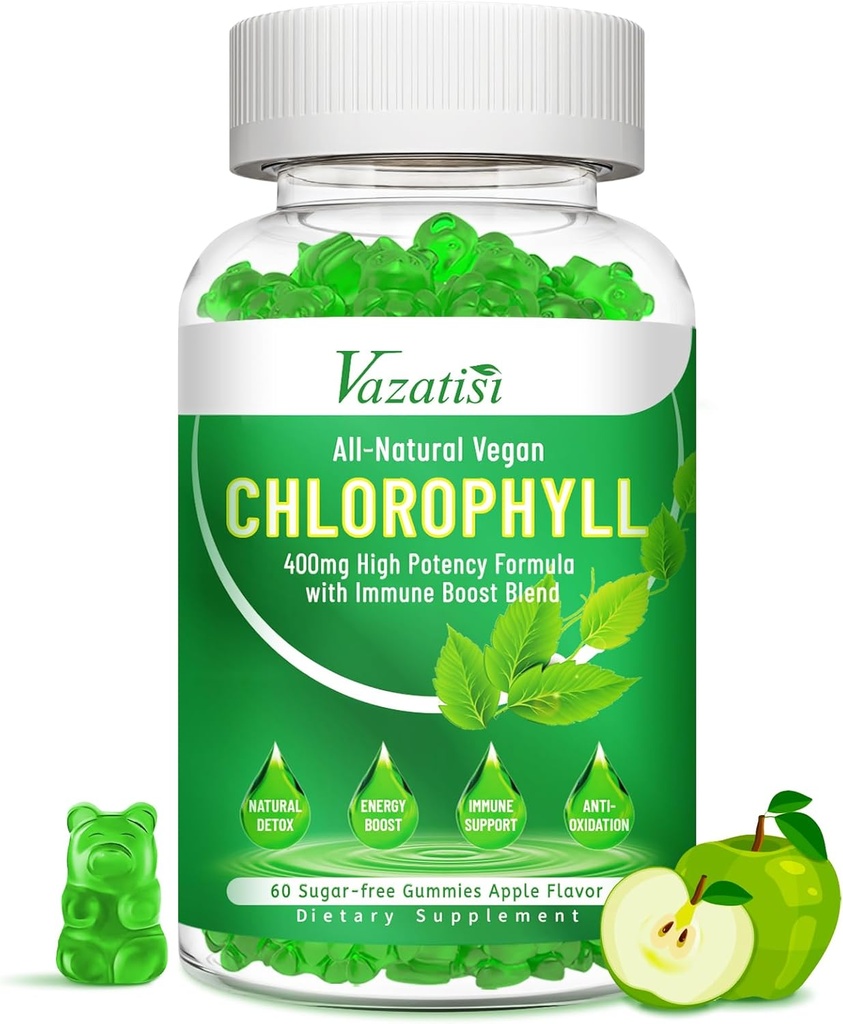 Chlorophyll Gummies - Super Green 13 in 1 with Ashwagandha Vitamin C Zinc & Copper for Body Odor, Skin Energy Immune Support Deodorant for Women - 60 Count