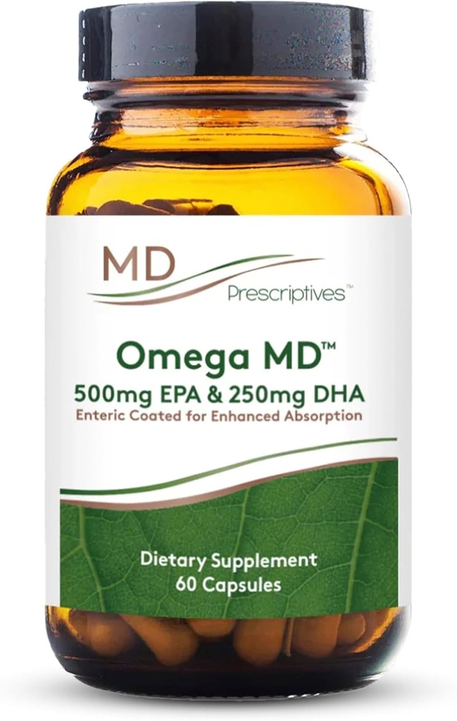 MD Prescriptives Omega MD Supplement - 500 EPA & 250 DHA Omega 3 Fish Oil - Supports Brain Health & Joints* - No Fishy Smell - 60 Softgels