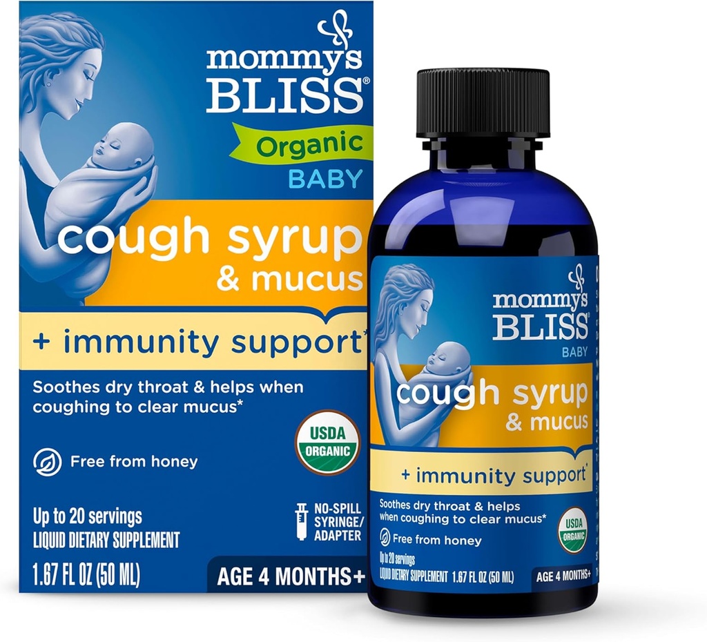 Mommy's Bliss Organic Baby Cough Syrup and Mucus + Immunity Support, Contains Organic Agave and Ivy Leaf, Made for Babies 4 month+, 1.67 Fluid Ounces