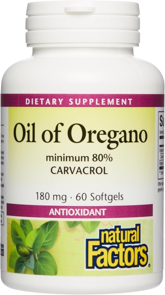 Natural Factors Oil of Oregano - Supports Healthy Immune System Function - Herbal Supplement with Olive Oil & Vitamin E - Non-GMO Antioxidant Support Supplement - 60 Softgels (60 Servings)