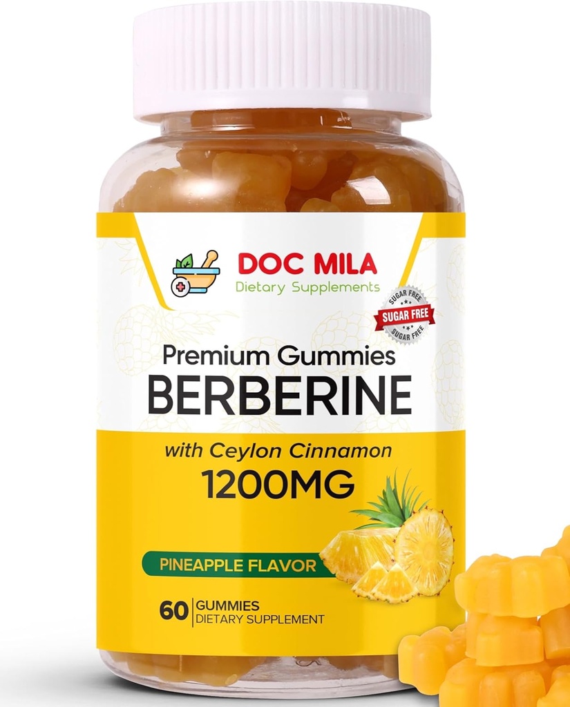 Berberine with Ceylon Cinnamon Gummies 1200mg - Berberine Supplement - Sugar-Free, Non-GMO, Vegan - 60 Gummies (Sugar-Free Pineapple V1)