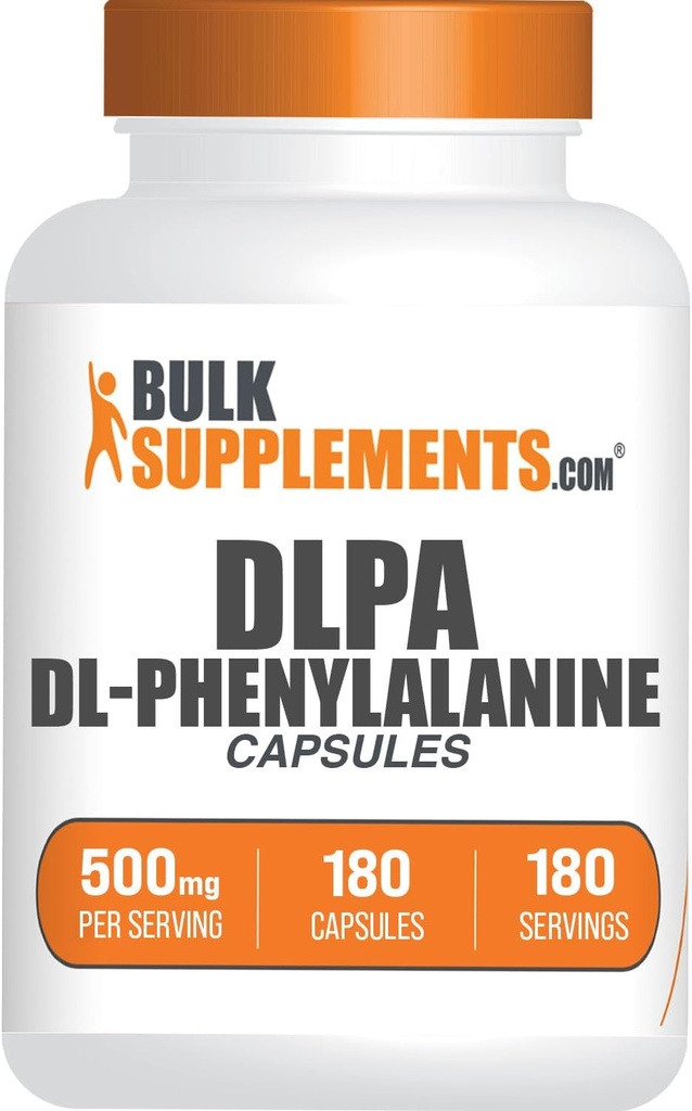 BulkSupplements.com DL-Phenylalanine Capsules - DLPA Capsules, DL-Phenylalanine 500mg - DLPA Supplements, Amino Acid Supplement - Gluten Free, 1 Capsule per Serving, 180 Capsules