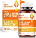 Bold Botanica Lion’s Mane Mushroom Capsules - 100% Fruiting Body – Concentrated Organic Lion’s Mane Extracts – Nootropic Brain Health – Memory, Mood, Immune Support – 60 Vegan Capsules