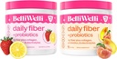 Daily Fiber Supplement Bundle with Collagen, Probiotics & Electrolytes - Peach Mango & Strawberry Lemonade Flavors - Supports Digestive Health, Debloating, Gut & Hormone Balance - 32 Servings Total