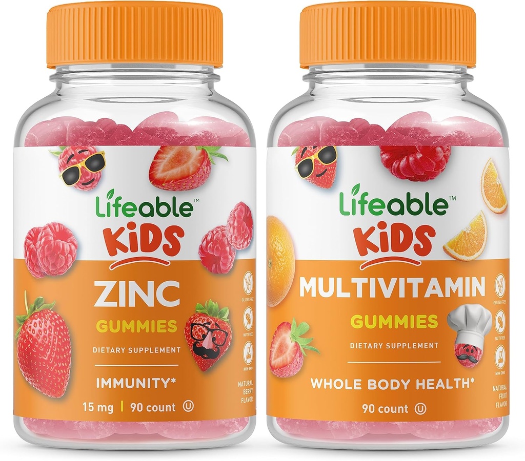 Lifeable Zinc Kids + Multivitamin Kids, Gummies Bundle - Great Tasting, Vitamin Supplement, Gluten Free, GMO Free, Chewable Gummy