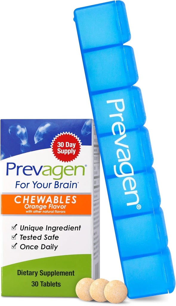 Prevagen Regular Strength Orange Chewables - 30 Tablets (1 Month Supply) | Formulated for Your Brain | 10mg of Apoaequorin Plus Vitamin D3 with 7-Day Pill Minder