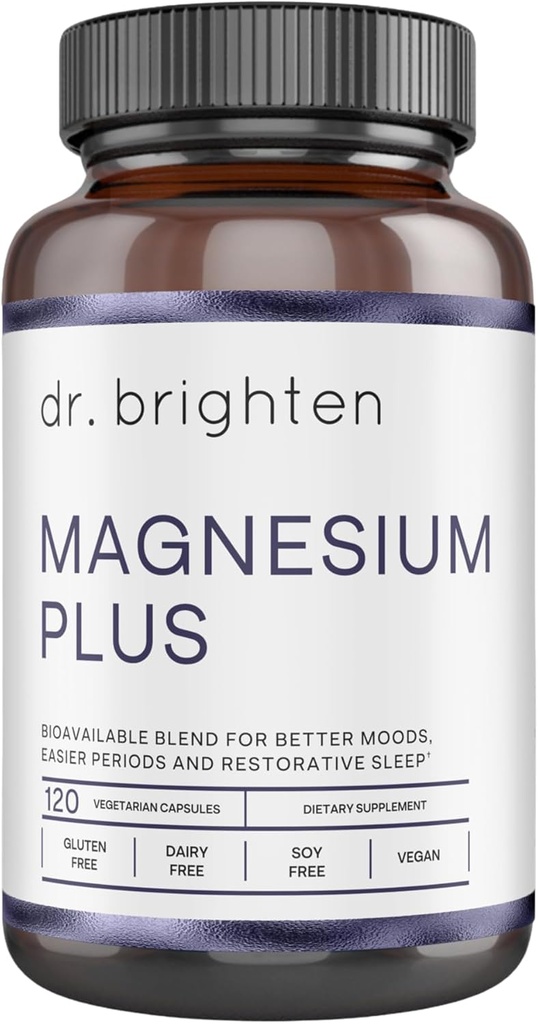 Dr. Brighten Magnesium Plus (as Magnesium Bi-glyncinate) - Beneficial in Maintaining a Healthy Mood, Sleep, Hormone Balance and Reducing Symptoms of PMS and Menstrual Cramps