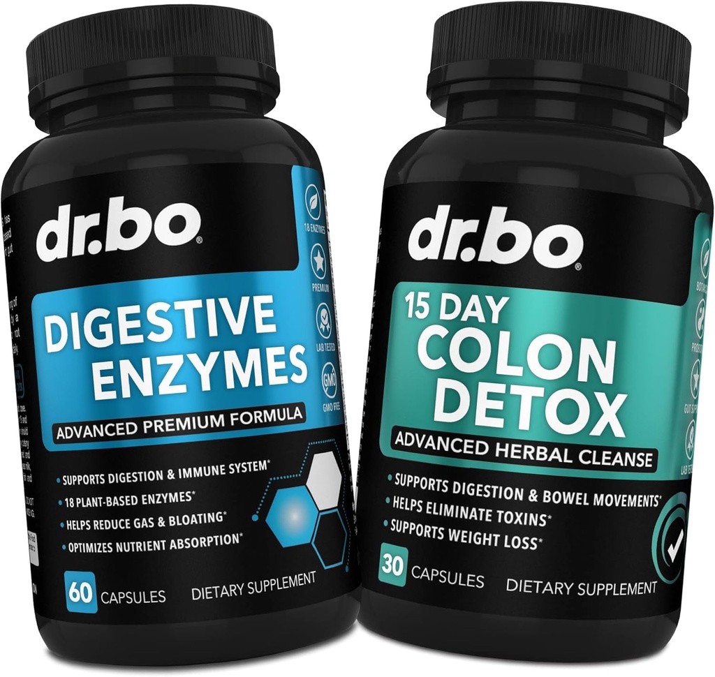 Digestive Enzymes & Colon Cleanser Detox - Digestion Supplement & 15 Day Intestinal Cleanse Pills for Women & Men - Fast Natural Laxative for Constipation Relief & Bowel Movement Supplements for Gut