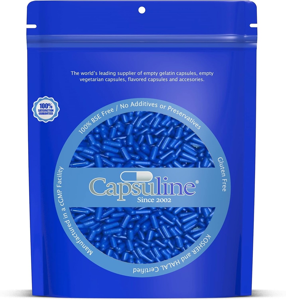 Capsuline Colored Size 0 Empty Gelatin Capsules Blue/Blue 10000 Count |Kosher & Halal Certified |Gluten Free