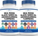 Sea Moss Black Seed Oil Ashwagandha Turmeric Bladderwrack Burdock - with Manuka, Honey Dandelion, ACV Black Pepper Gluten Free - 2-Pack