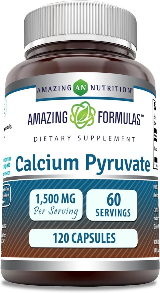 Amazing Formulas Calcium Pyruvate Supplement | 1500 Mg per Serving | Capsules | Non-GMO | Gluten-Free | Made in USA (120 Count, 1 Pack)