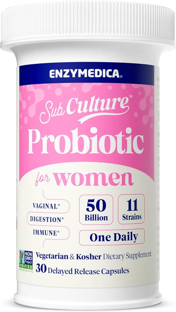 Enzymedica SubCulture Probiotics for Women's Vaginal & Urinary Health, 50 Billion CFU, Supports Immune + Digestive Health & Regularity, 30 Count